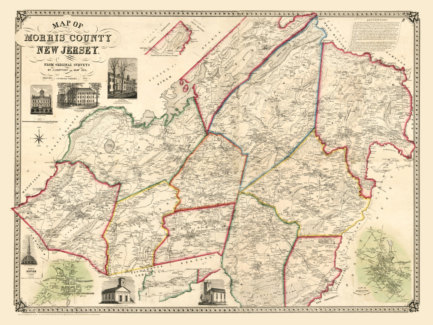 Vintage Map of Morris County, New Jersey 1853