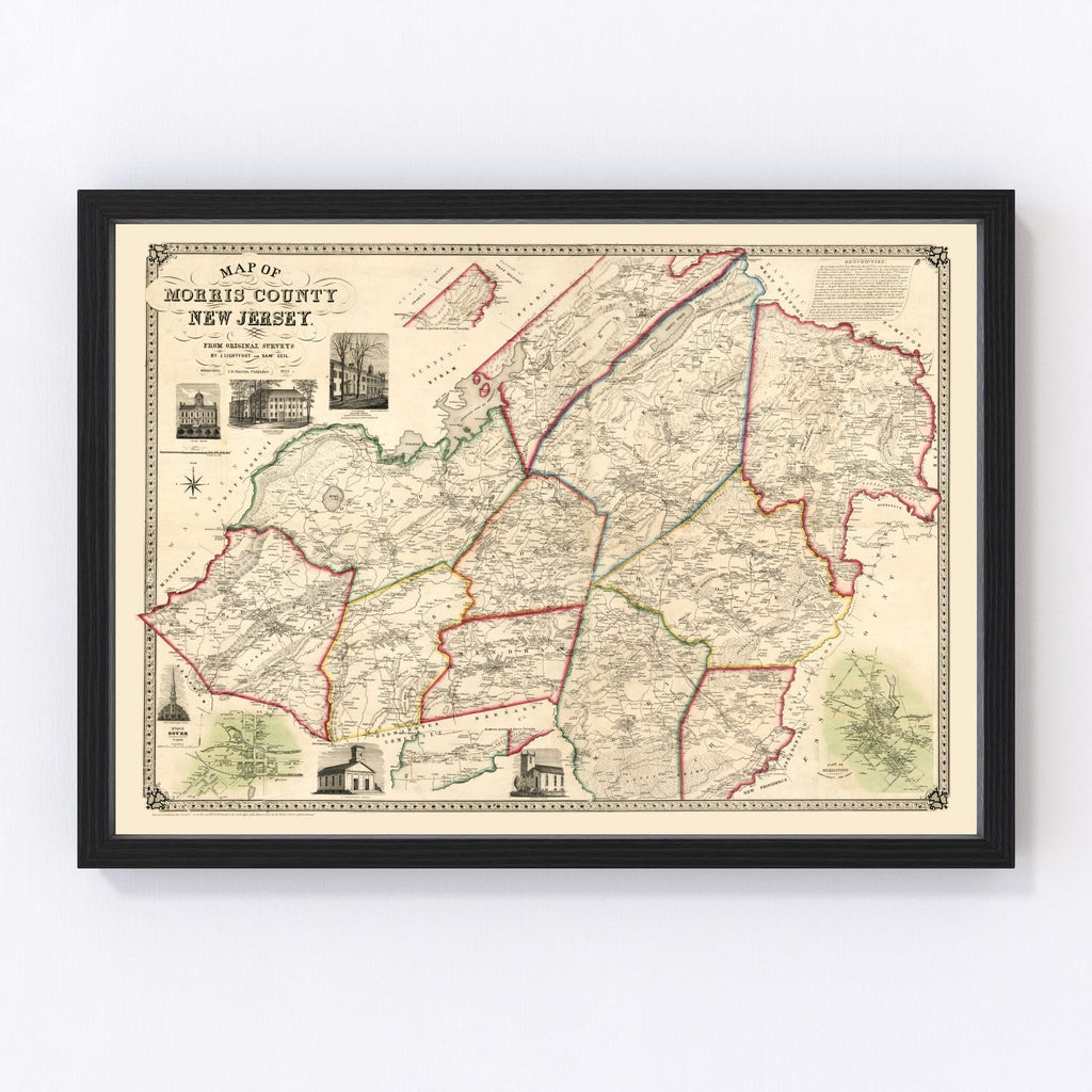 Vintage Map of Morris County, New Jersey 1853