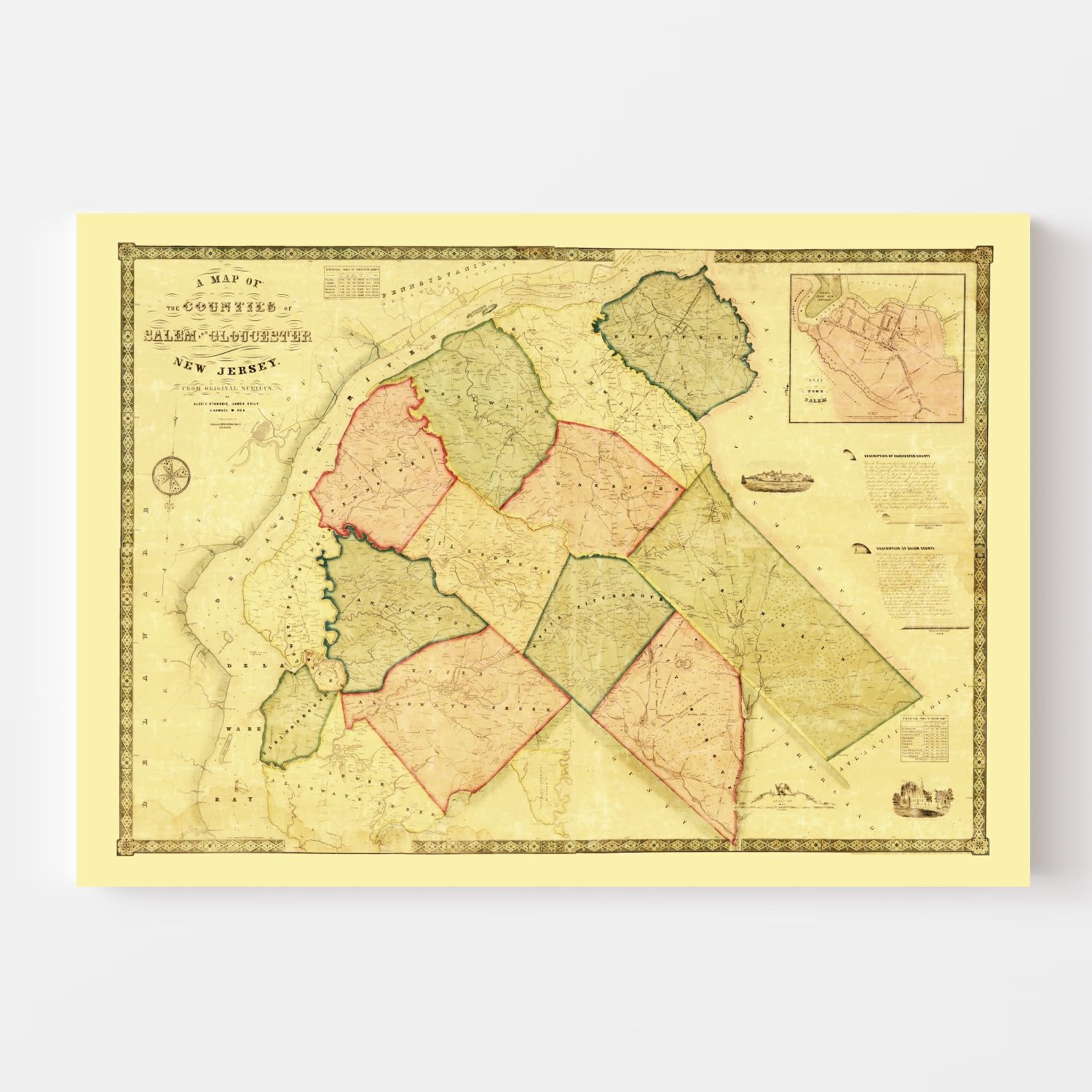 Vintage Map of Salem County, New Jersey 1849