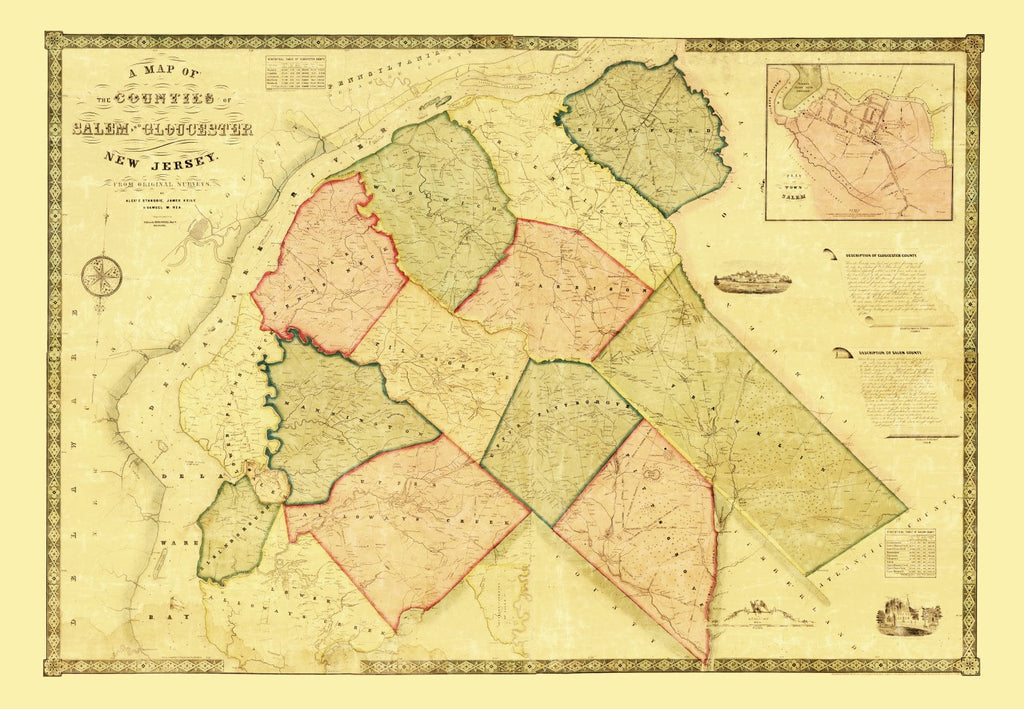 Vintage Map of Salem County, New Jersey 1849