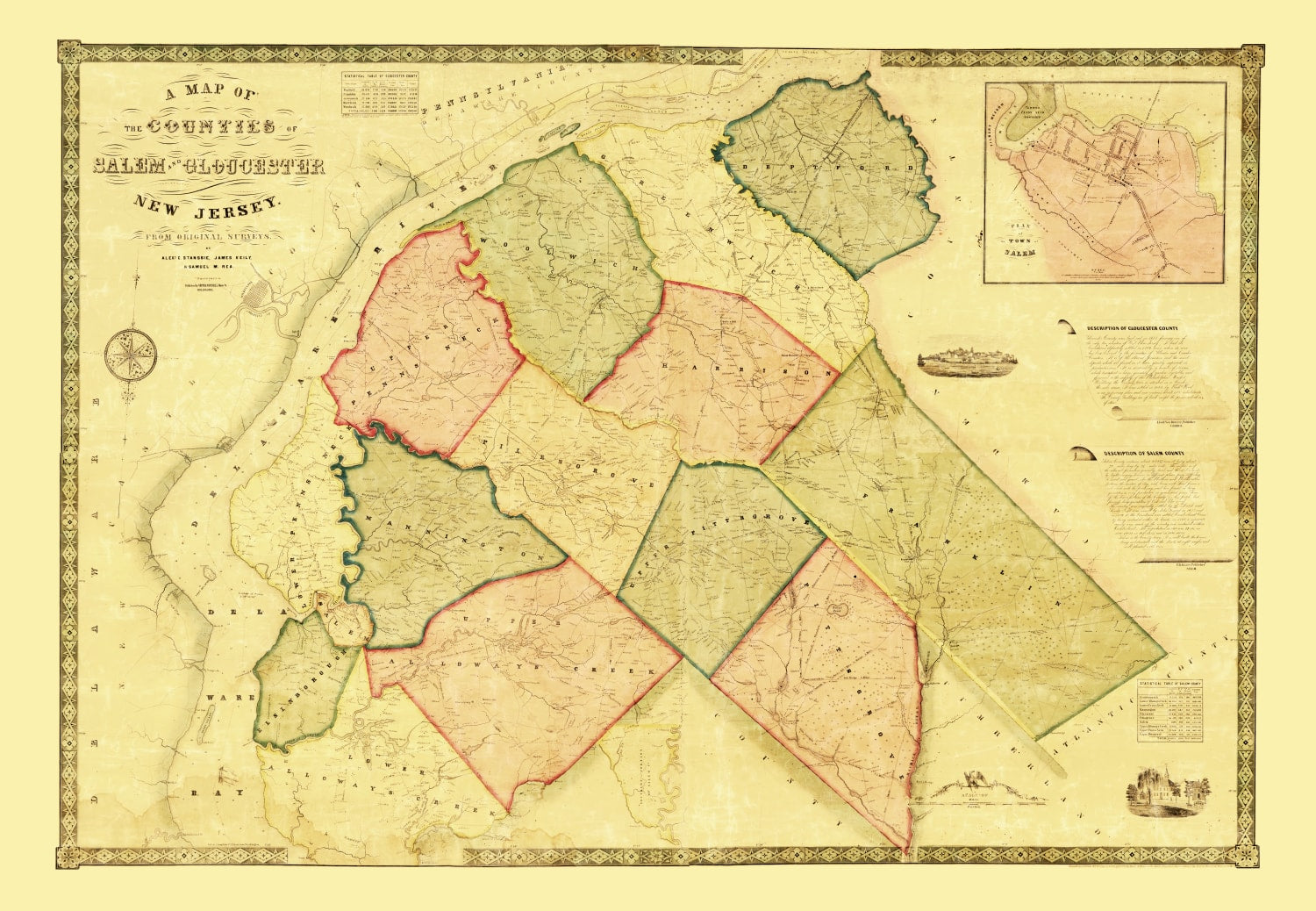 Vintage Map of Salem County, New Jersey 1849