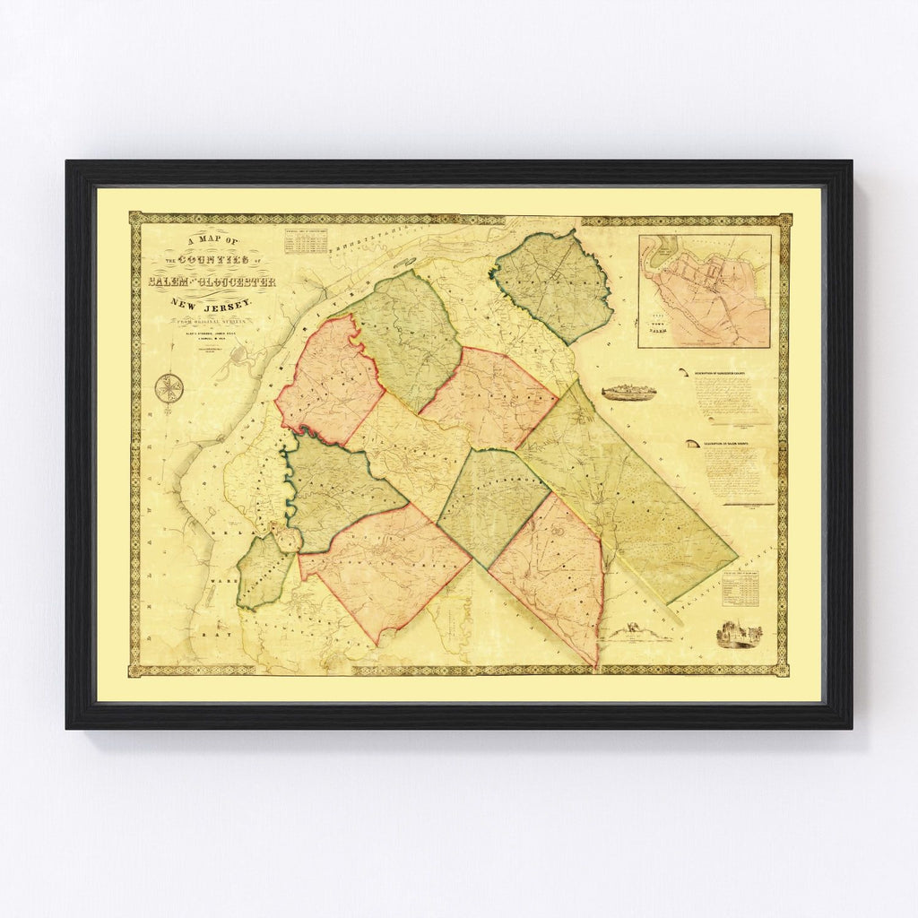 Vintage Map of Salem County, New Jersey 1849