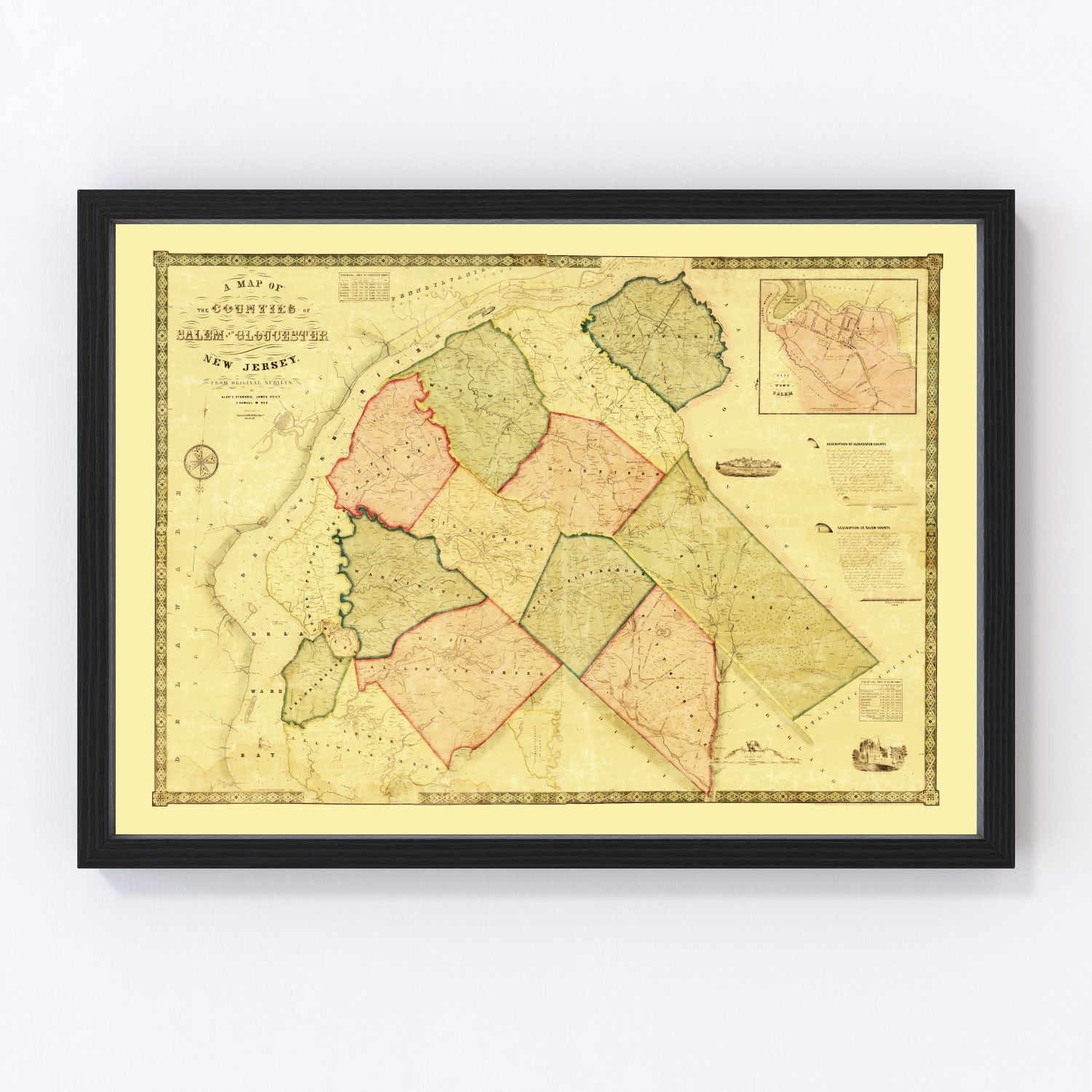 Vintage Map of Salem County, New Jersey 1849