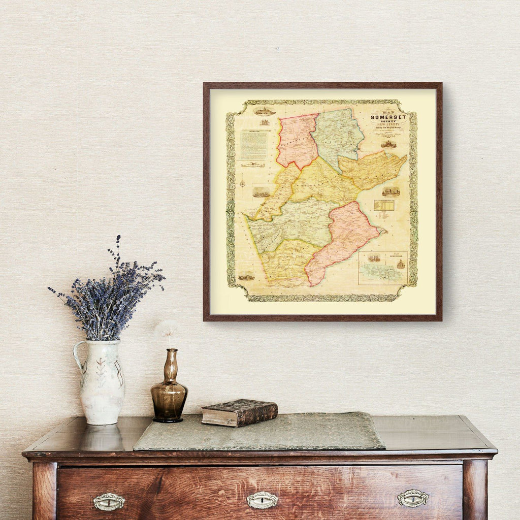 Vintage Map of Somerset County, New Jersey 1850