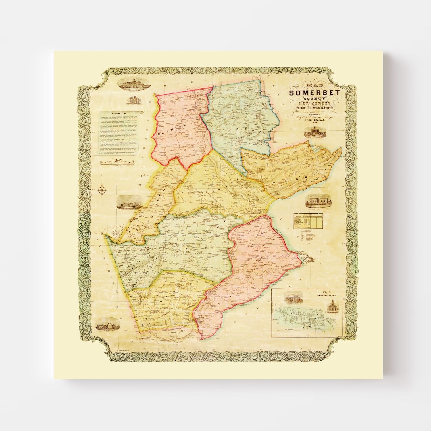 Vintage Map of Somerset County, New Jersey 1850