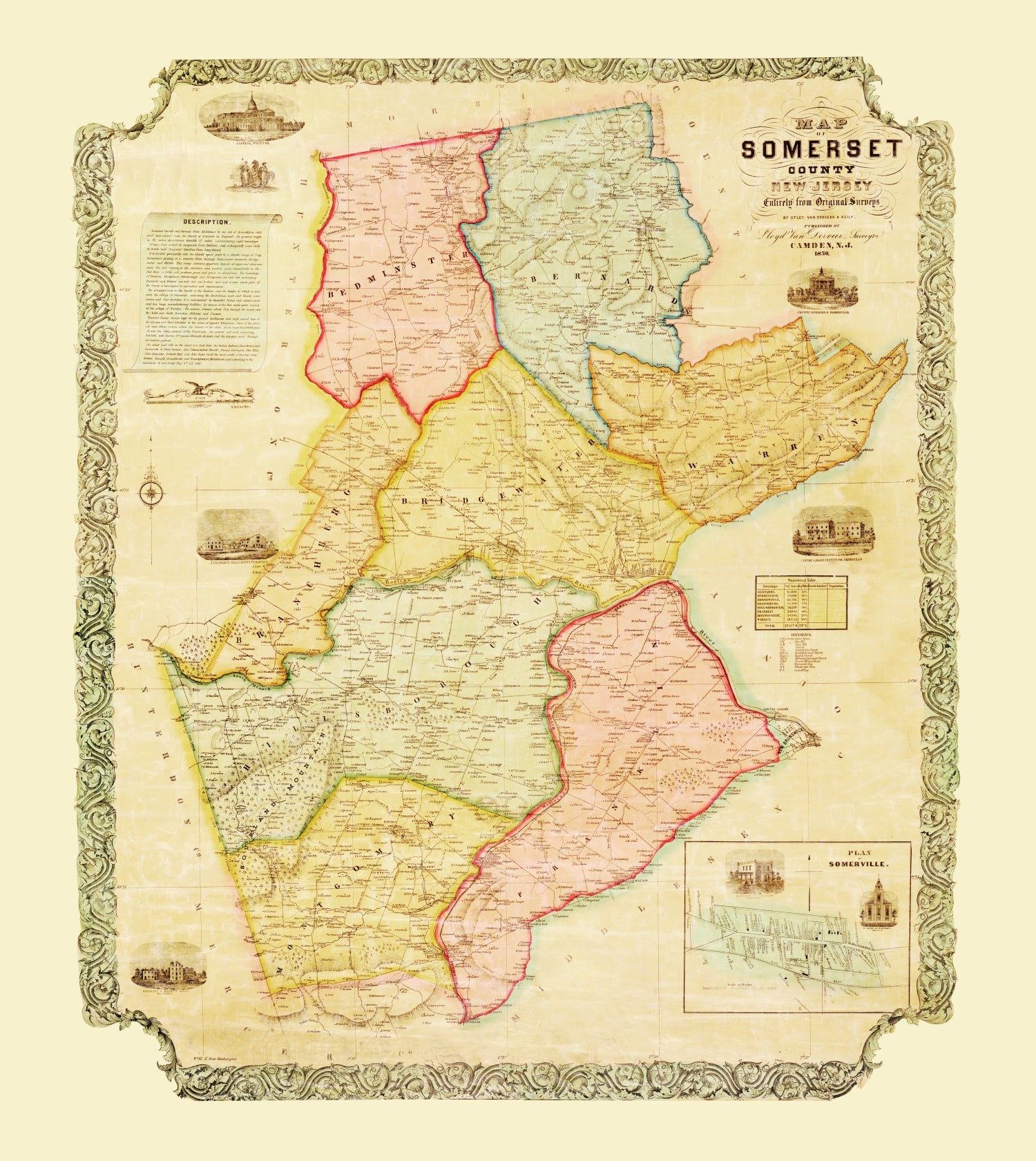 Vintage Map of Somerset County, New Jersey 1850