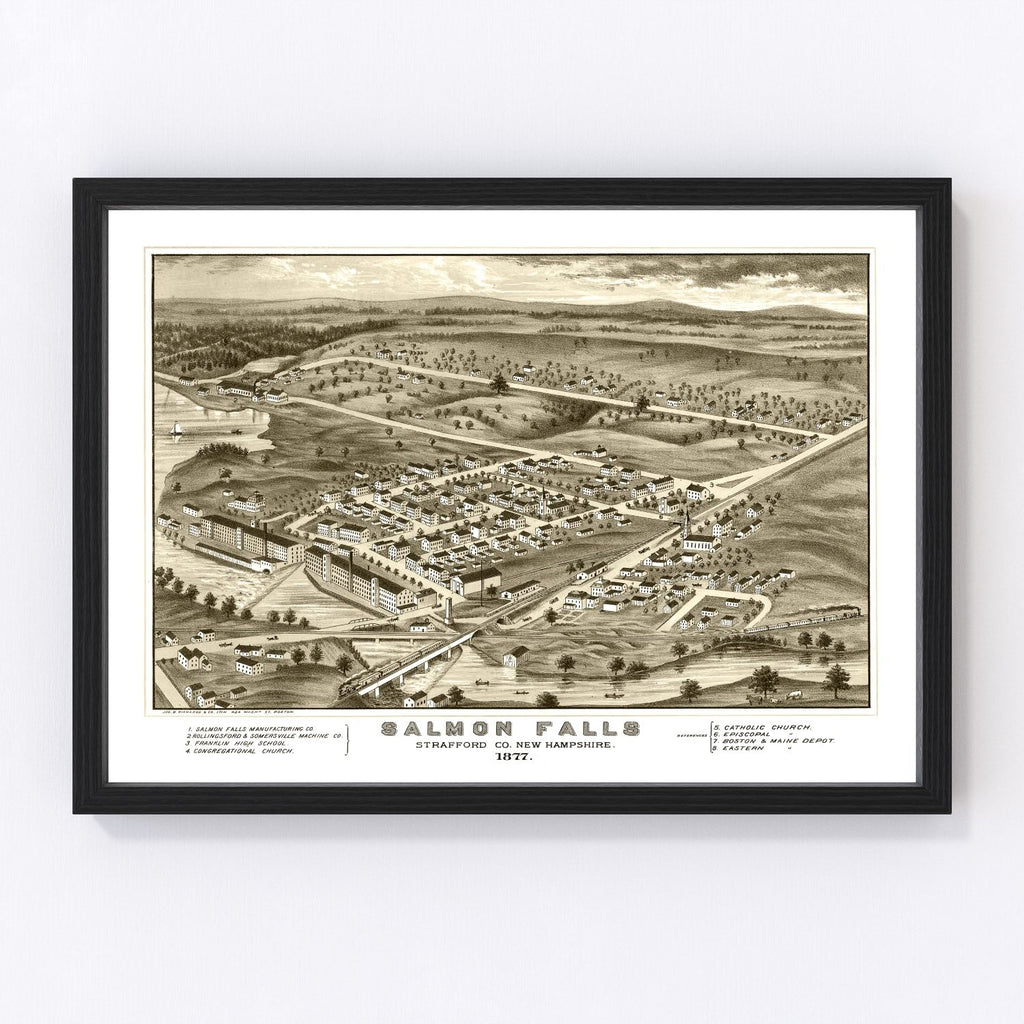 Vintage Map of Salmon Falls, New Hampshire 1877