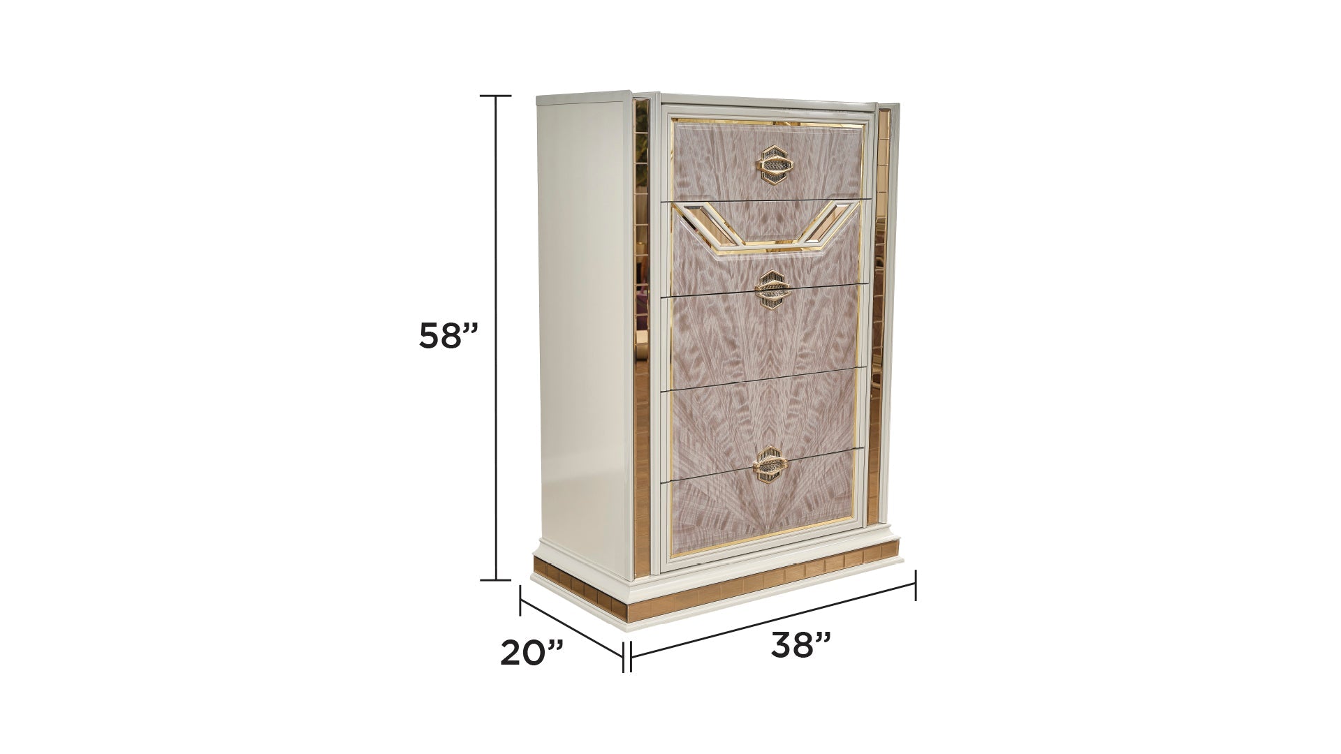 Omari Modern Style 5 Pc Queen Upholstered Bedroom Set Made with Wood and Gold Accents in Beige (NJ Inventory)