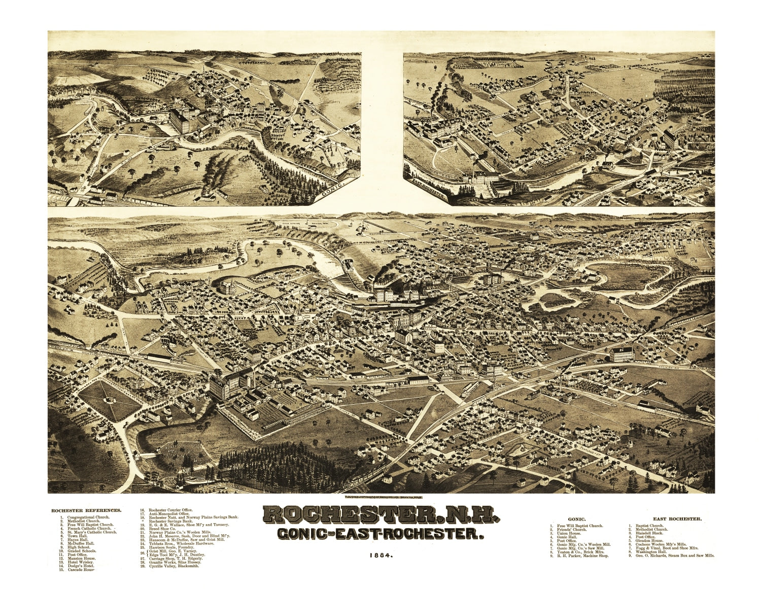 Vintage Map of Rochester, New Hampshire 1884