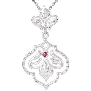 Sterling Silver Natural Ruby Fleur-de-lis 18" Necklace