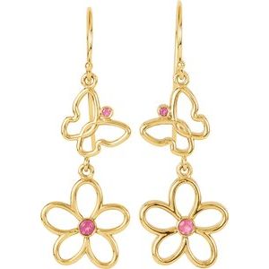 14K Yellow Gold Round 2.5 mm Left Butterfly & Floral Earring Mounting