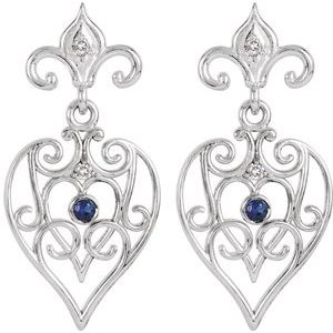 Sterling Silver & 14K White Gold Natural Blue Sapphire & .04 CTW Natural Diamond Earrings – image 2