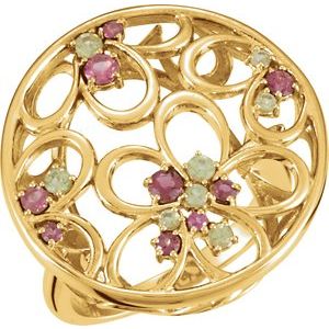 14K Yellow Gold Natural Pink Tourmaline & Natural Peridot Floral Ring