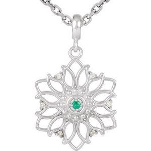 Sterling Silver Natural Emerald & .03 CTW Natural Diamond 18" Necklace