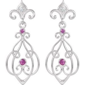 Sterling Silver & 14K White Gold Natural Ruby & .025 CTW Natural Diamond Earrings – image 2