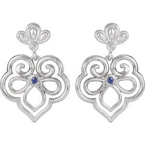 Sterling Silver & 14K White Gold Natural Blue Sapphire Earrings – image 2