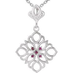 Sterling Silver Natural Ruby 18" Necklace