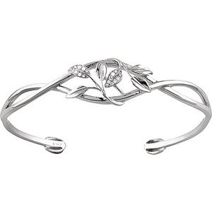 14K White Gold .05 CTW Natural Diamond Floral Cuff 6" Bracelet