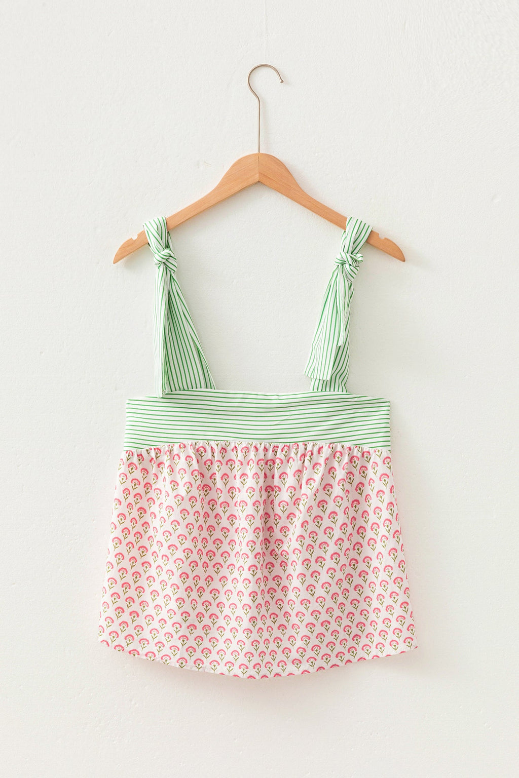 Floral Stripe Tie Strap Babydoll Tank Top