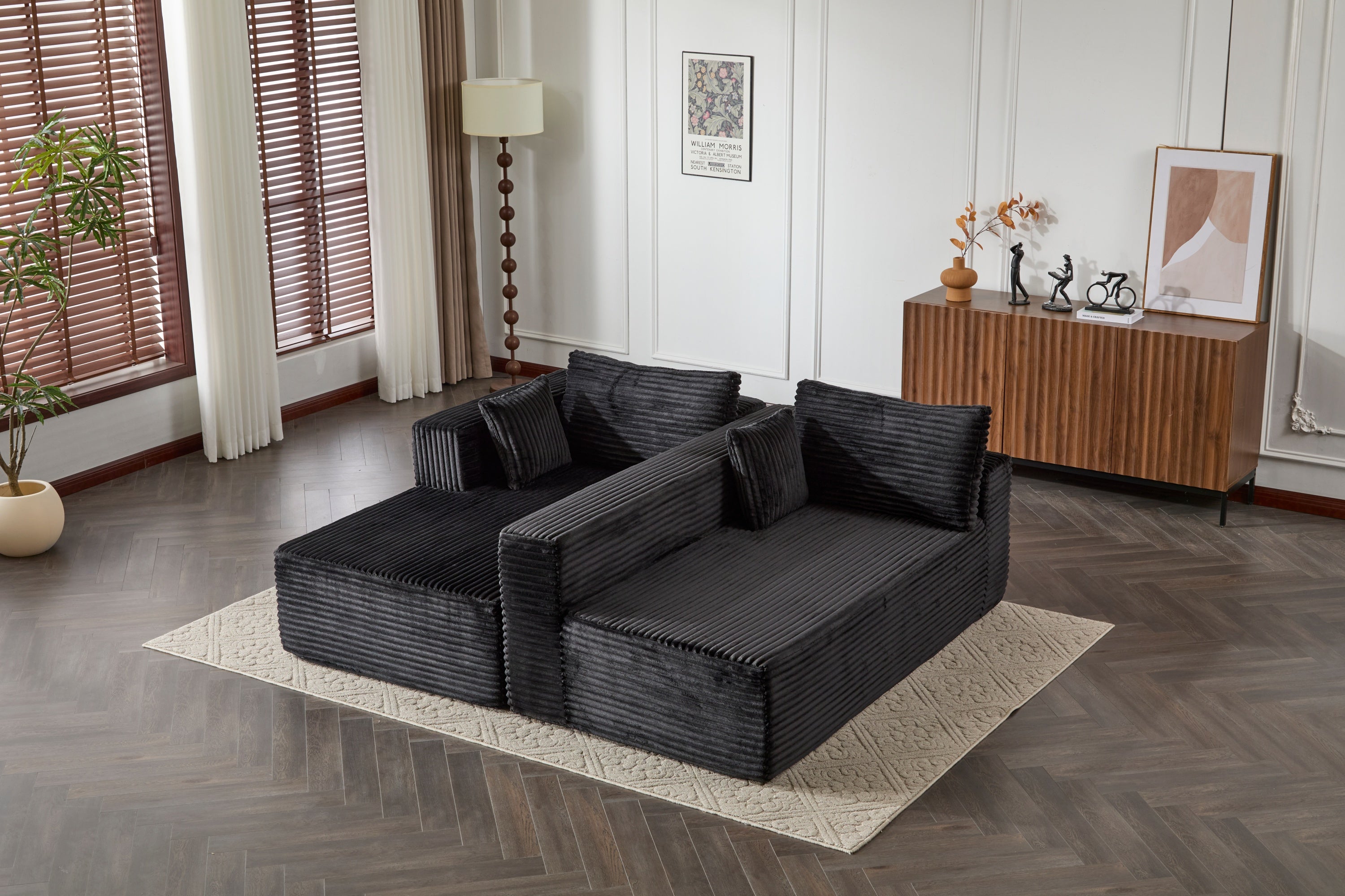 Compression Sectional Couch with Comfy Chaise, Boneless L Shape Sofa with Deep Seat, Minimalist Modular Couches Sleeper for Living Room Bedroom Apartment Lounge,corduroy,Black