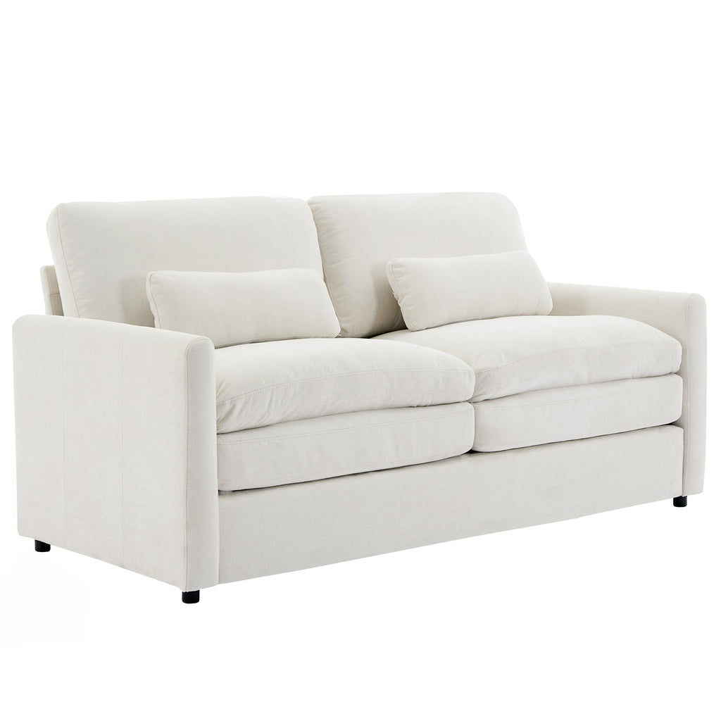 Cozy Upholstered Loveseat Sofa with Double Cushion Design in Beige Chenille, 68.1'