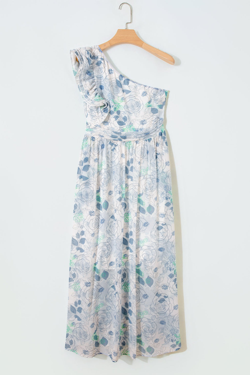 Floral Ruffle One Shoulder Maxi Dress