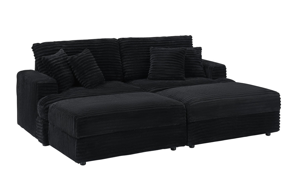 82 inches black corduroy sofa, two storage feet +4 throw pillows, create a living room, office fashion new darling!