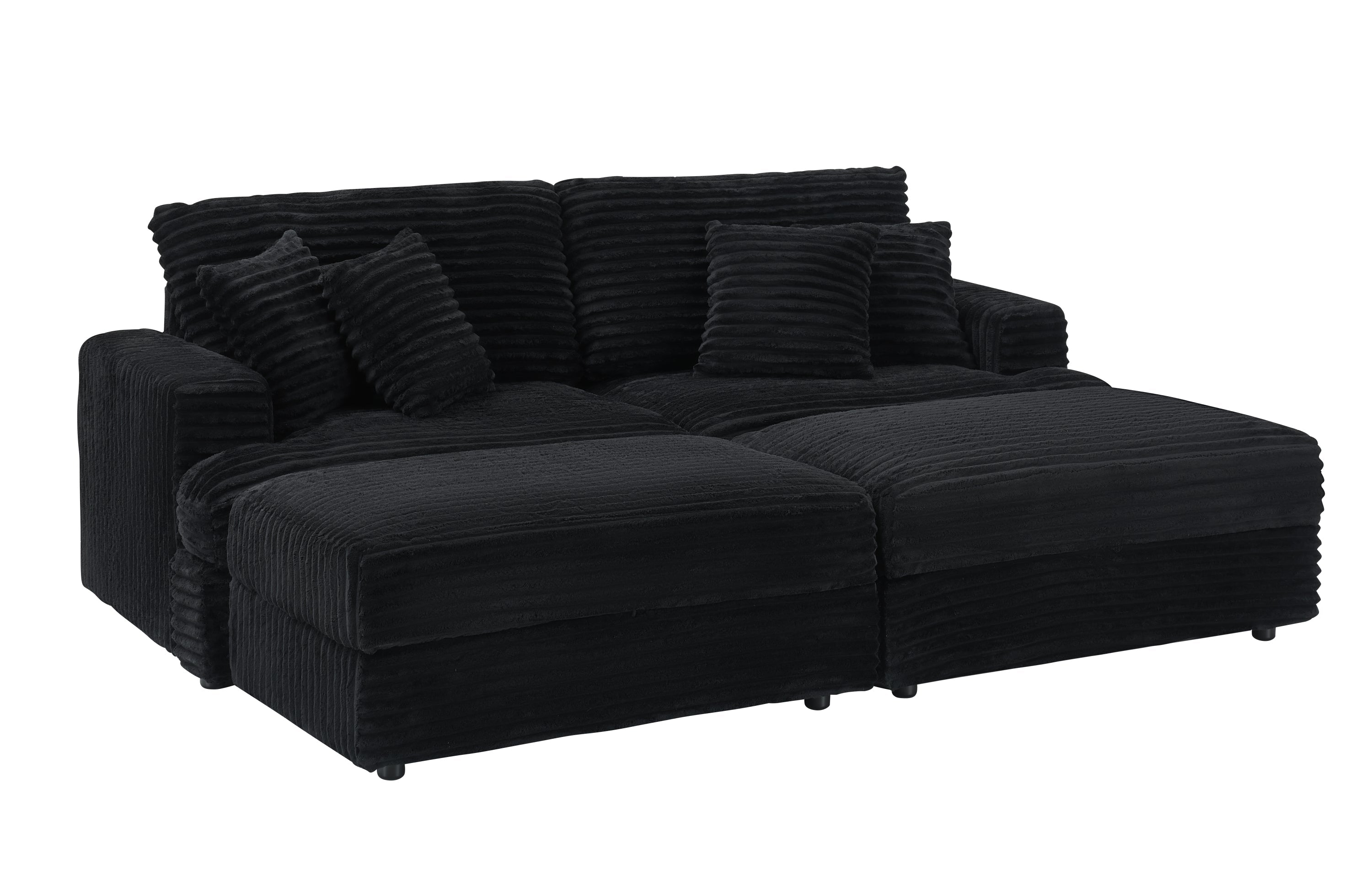 82 inches black corduroy sofa, two storage feet +4 throw pillows, create a living room, office fashion new darling!