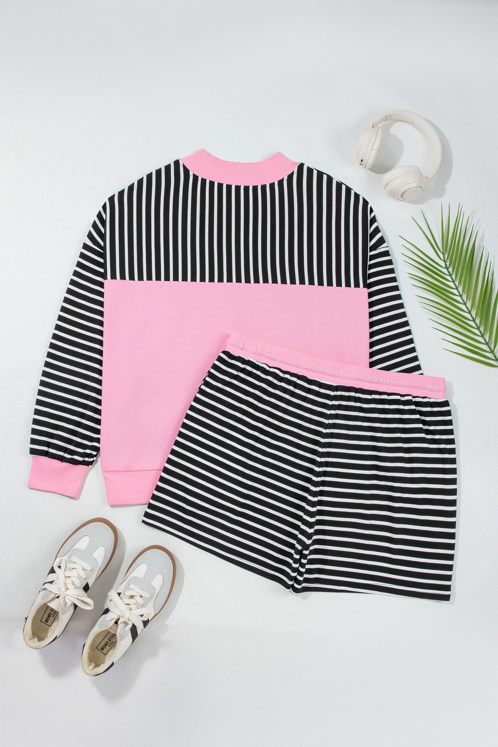 Plus Size Stripe Colorblock Sweatshirt & Short Set