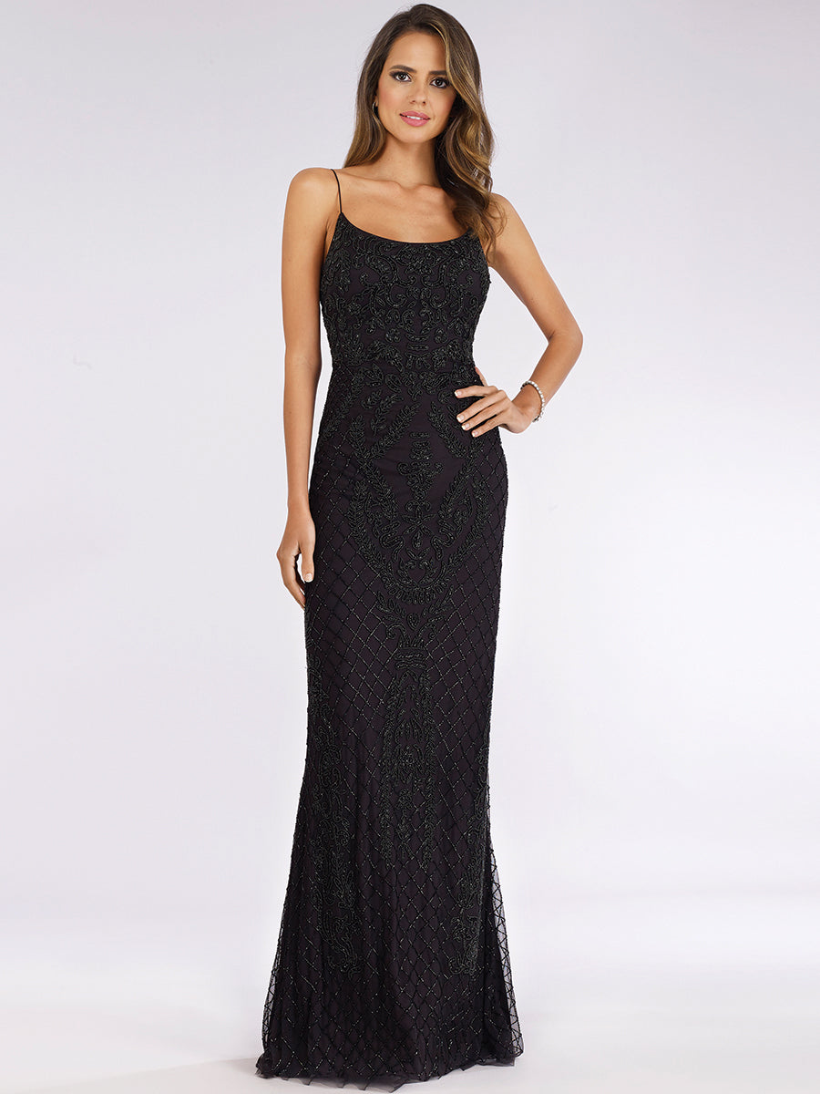 Lara 29577 - Scoop Neck, Lace Up Open Back Dress