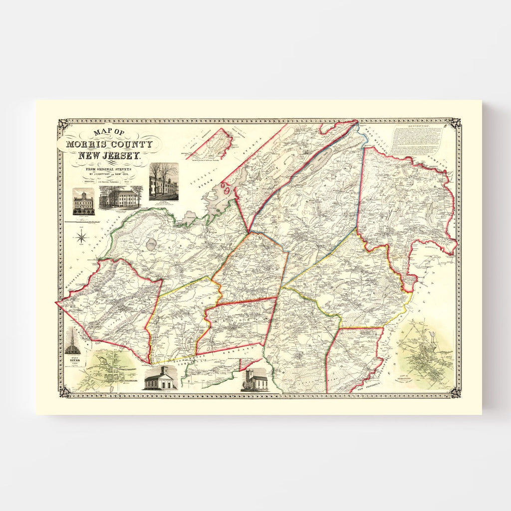 Vintage Map of Morris County, New Jersey 1853