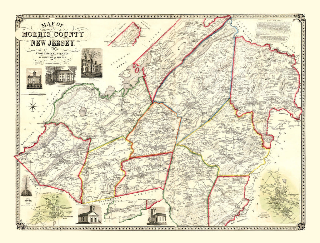 Vintage Map of Morris County, New Jersey 1853