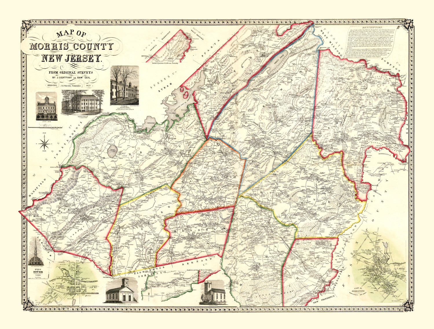 Vintage Map of Morris County, New Jersey 1853