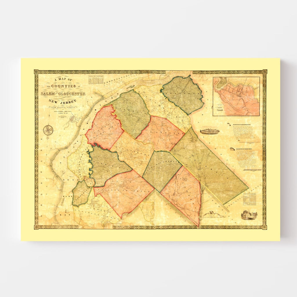 Vintage Map of Gloucester County, New Jersey 1849