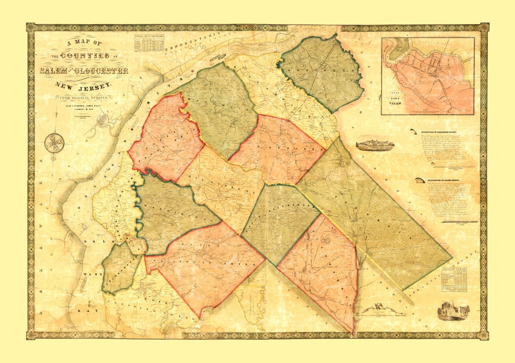 Vintage Map of Gloucester County, New Jersey 1849