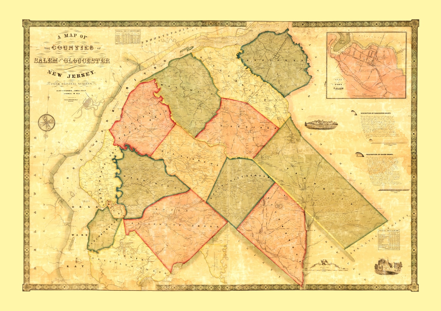 Vintage Map of Gloucester County, New Jersey 1849