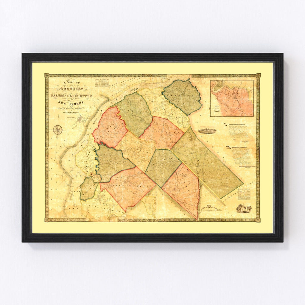 Vintage Map of Gloucester County, New Jersey 1849