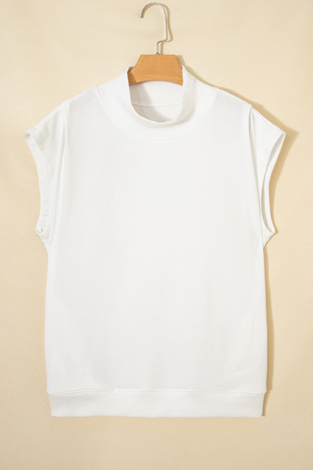 Solid Mock Neck Cap Sleeve Oversized Top