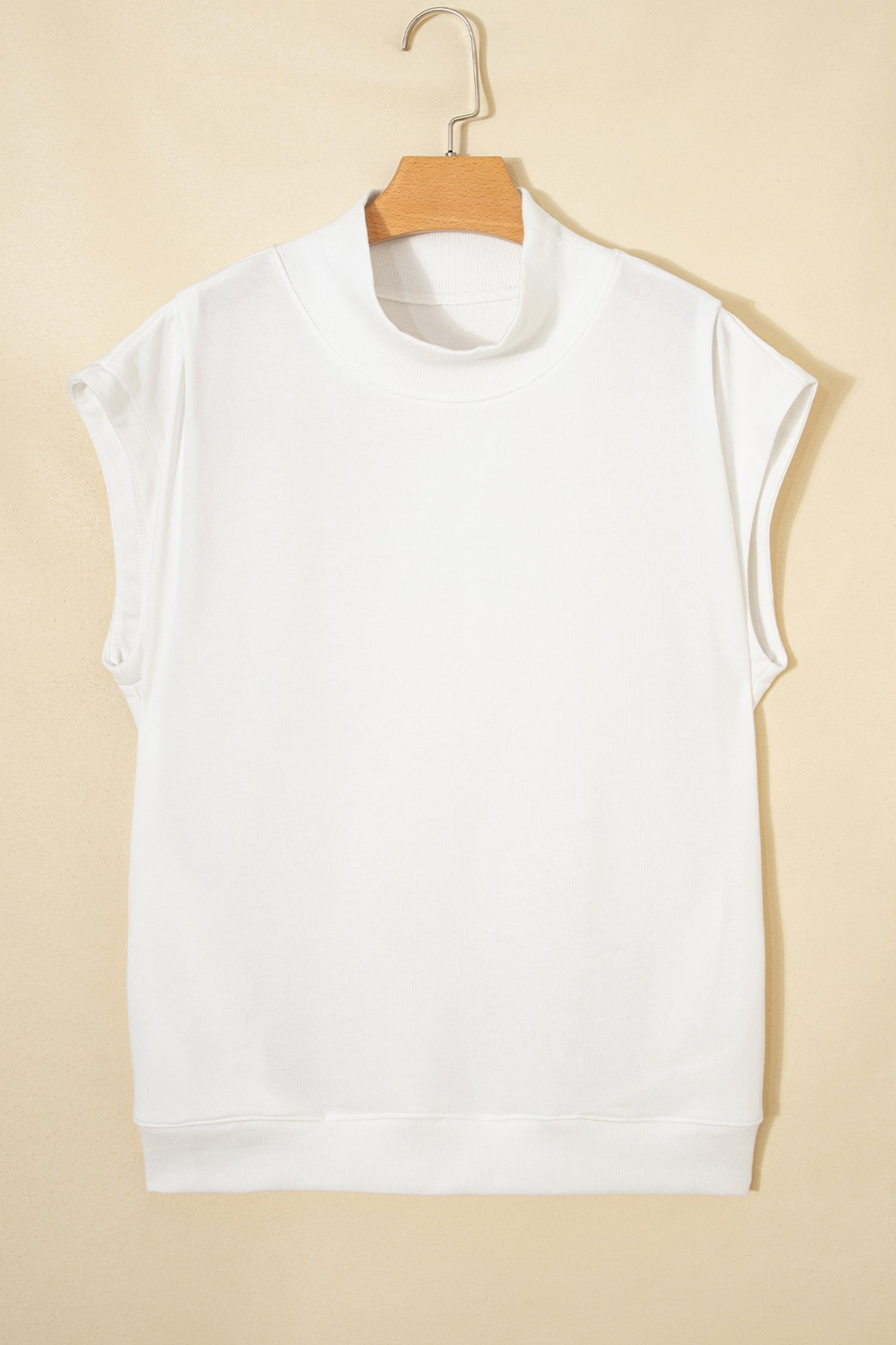 Solid Mock Neck Cap Sleeve Oversized Top