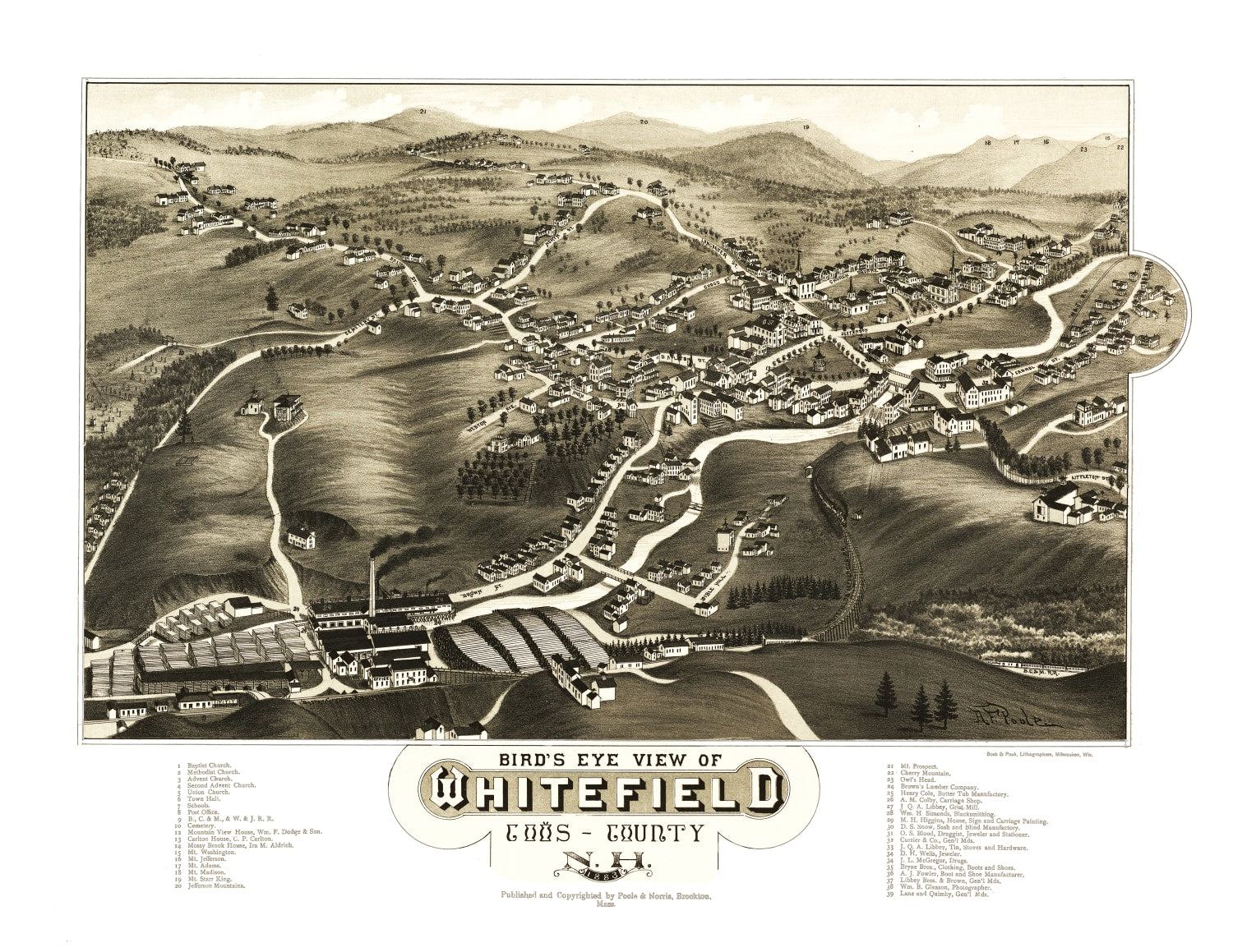 Vintage Map of Whitefield, New Hampshire 1883