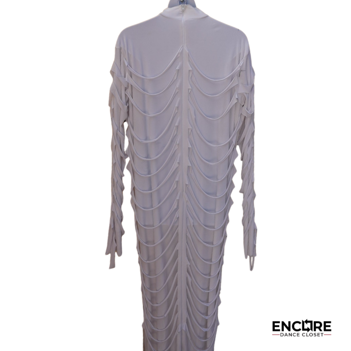 White Distressed Long Dress with Tears