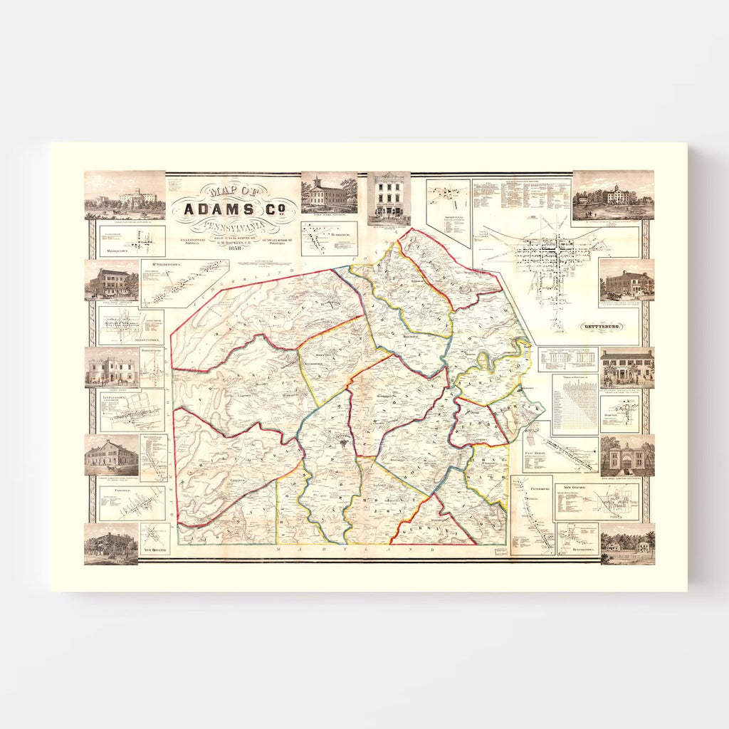 Vintage Map of Adams County, New Jersey 1858