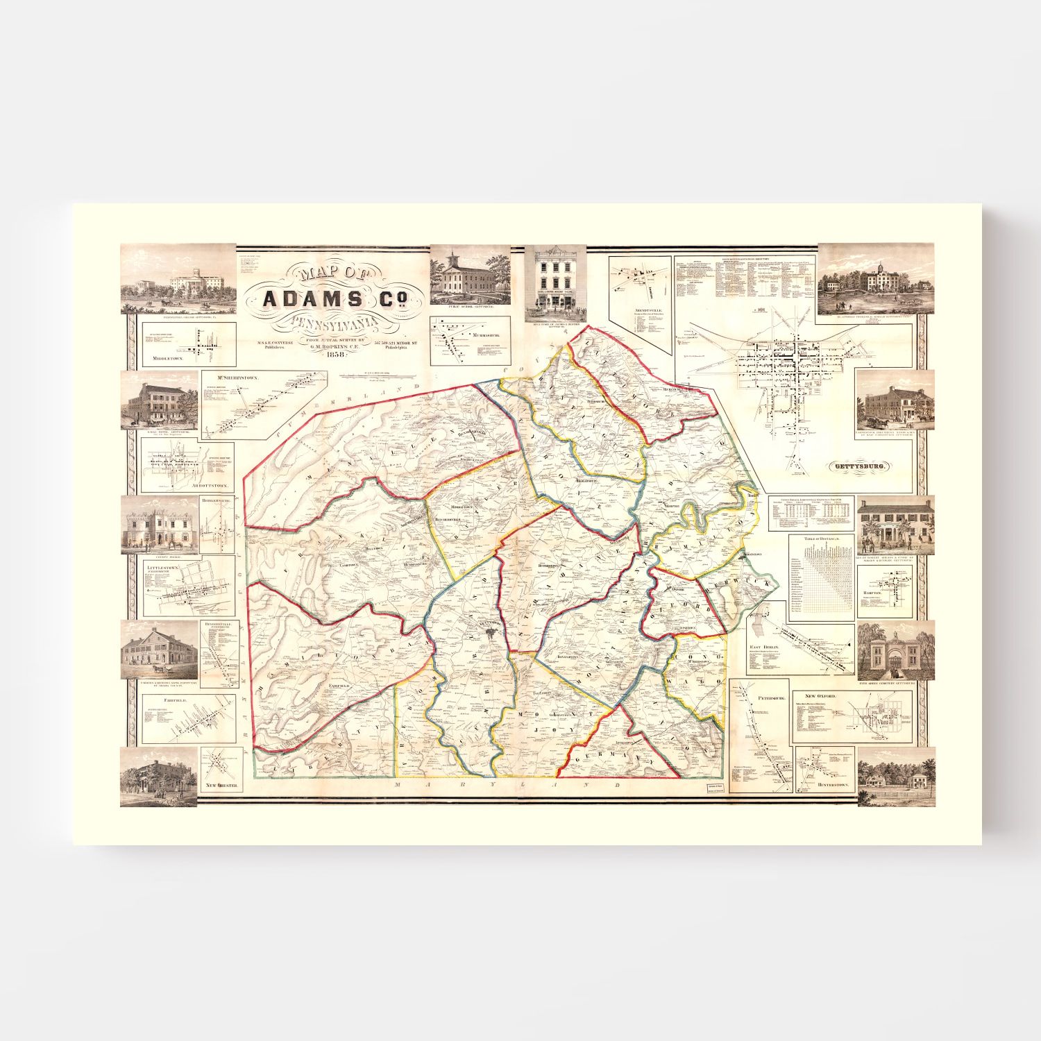 Vintage Map of Adams County, New Jersey 1858