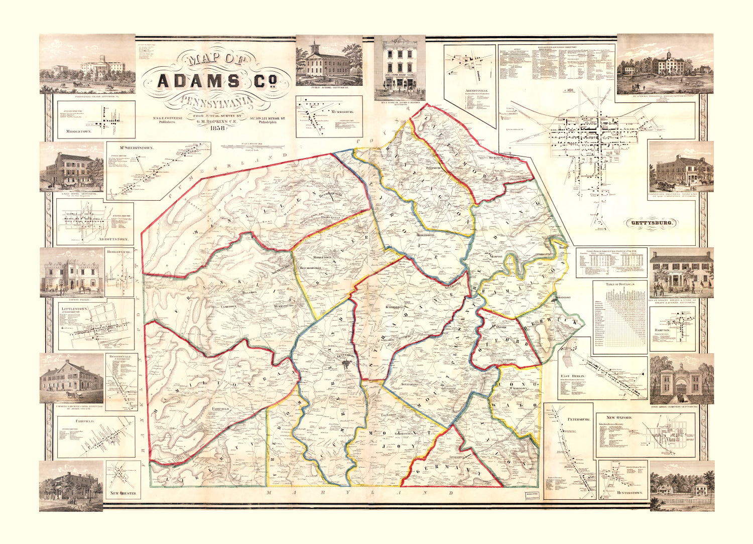 Vintage Map of Adams County, New Jersey 1858