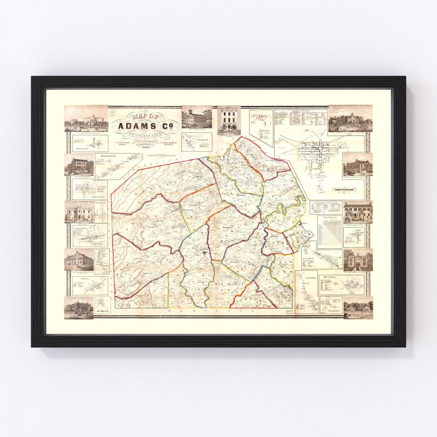 Vintage Map of Adams County, New Jersey 1858