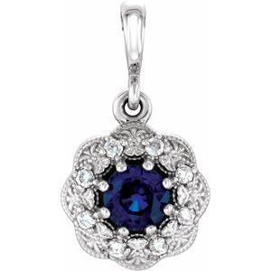 Platinum Natural Blue Sapphire & .06 CTW Natural Diamond Pendant