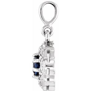14K White Gold Natural Blue Sapphire & .06 CTW Natural Diamond Pendant