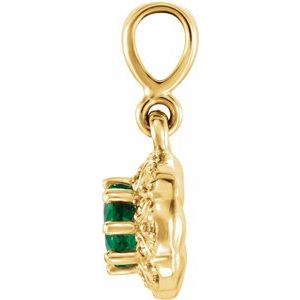 14K Yellow Gold Natural Emerald & .04 CTW Natural Diamond Halo-Style Pendant