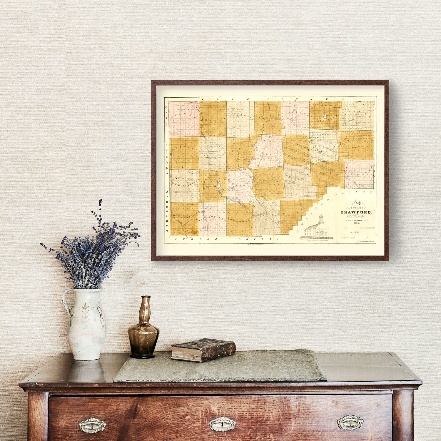 Vintage Map of Crawford County, Pennsylvania 1839