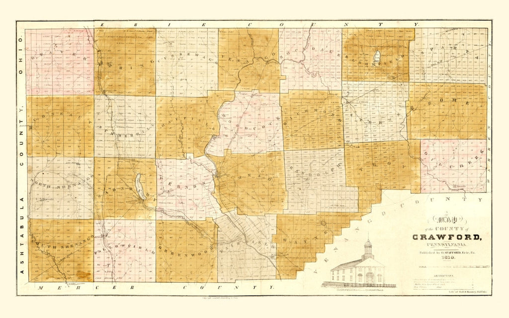Vintage Map of Crawford County, Pennsylvania 1839
